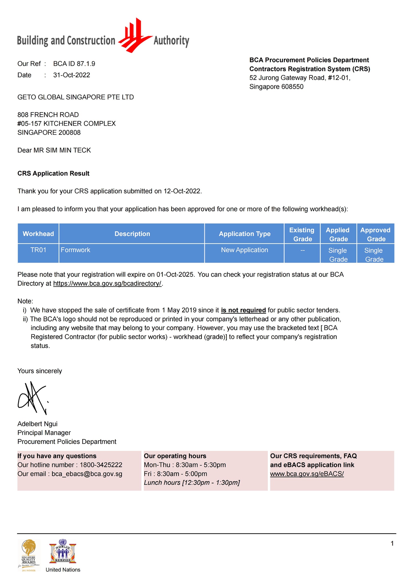 4. BCA Singapore CRS-TR01